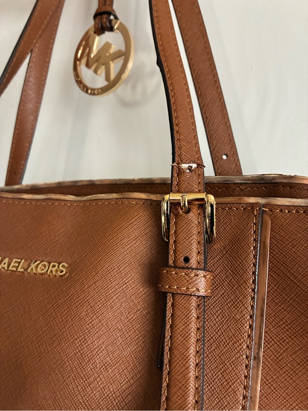 Michael Kors Brown Saffiano Leather Tote Bag Gold Hardware - Picture 3 of 7
